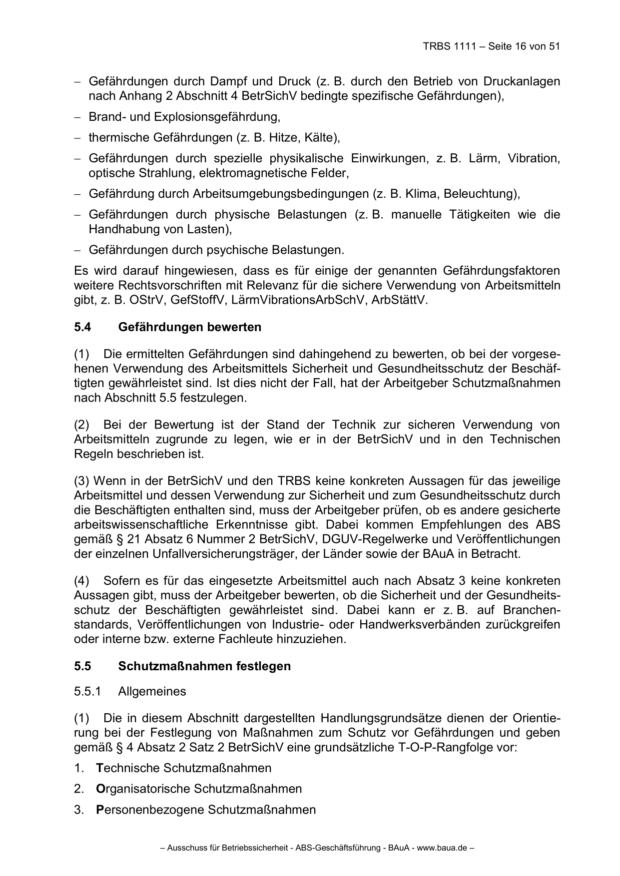 TRBS 1111 - Technische Regeln für Betriebssicherheit Gefährdungsbeurteilung