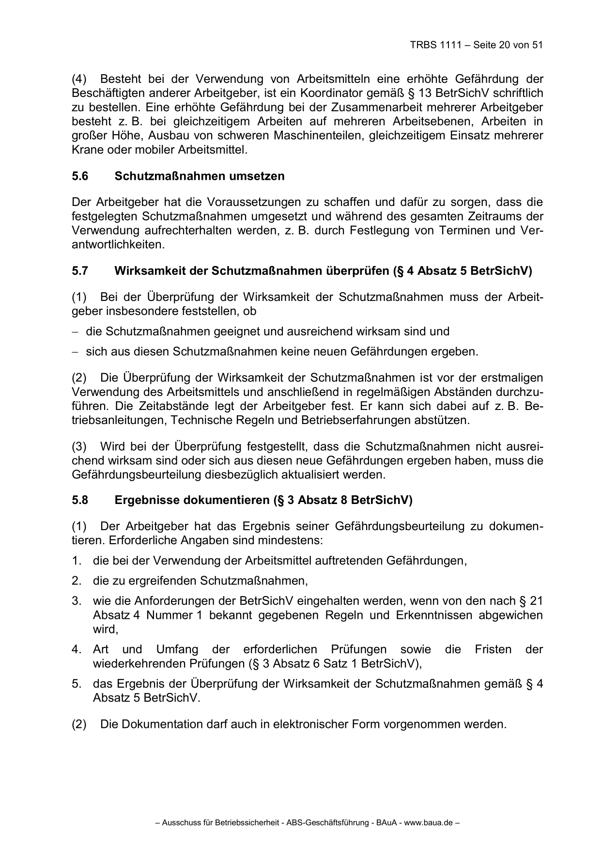 TRBS 1111 - Technische Regeln für Betriebssicherheit Gefährdungsbeurteilung