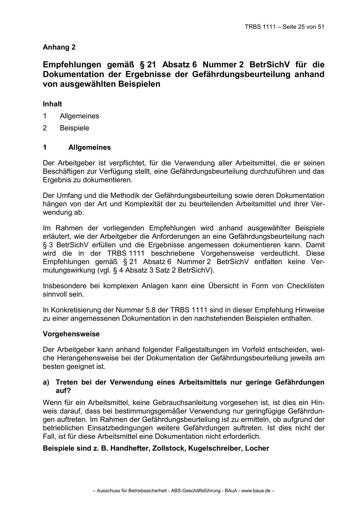 TRBS 1111 - Technische Regeln für Betriebssicherheit Gefährdungsbeurteilung