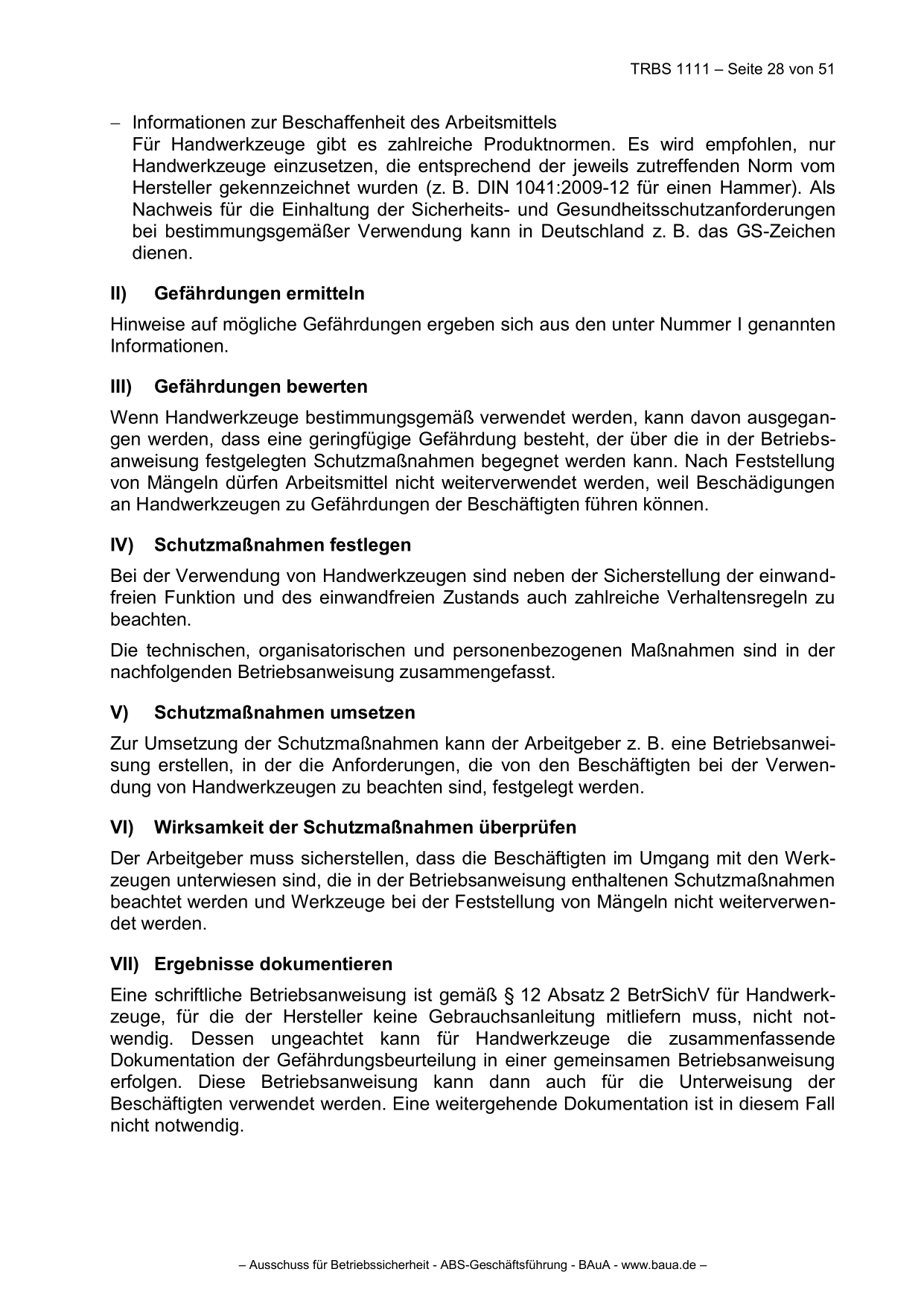 TRBS 1111 - Technische Regeln für Betriebssicherheit Gefährdungsbeurteilung