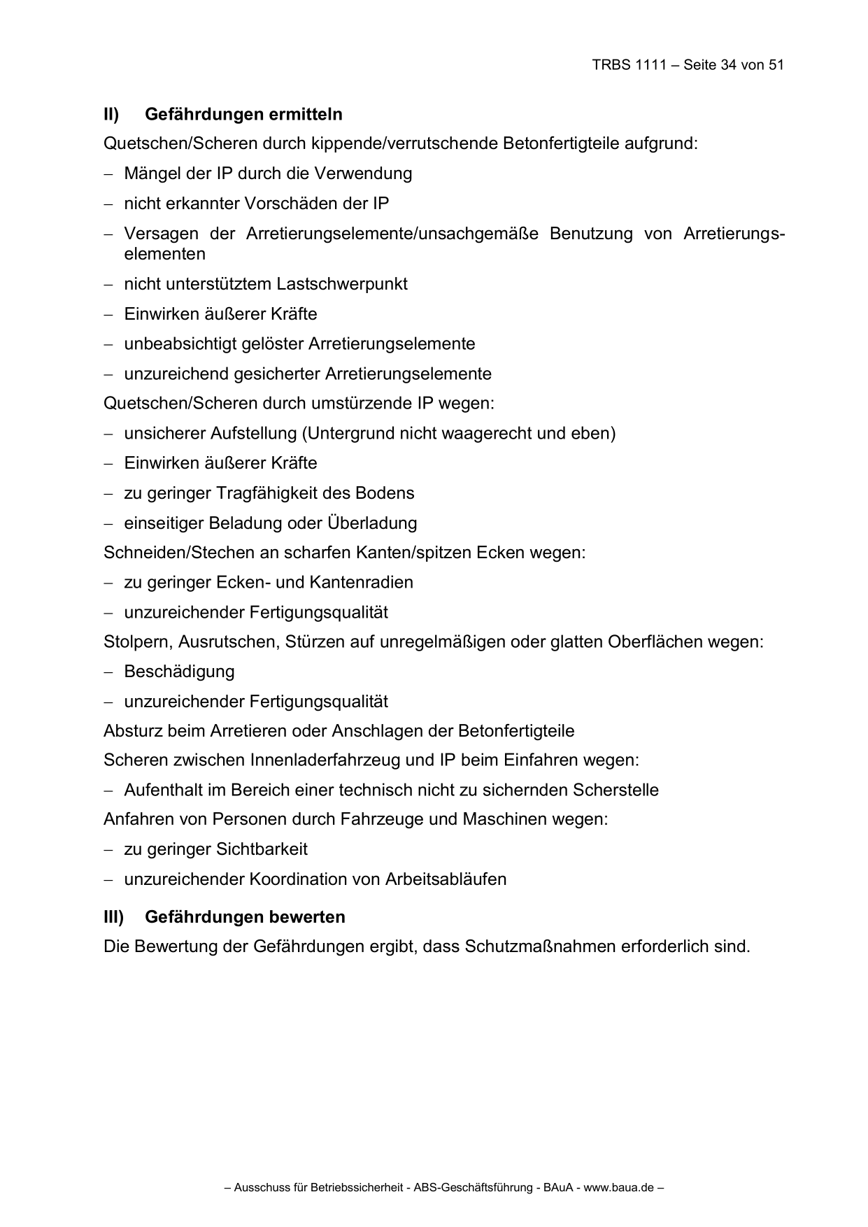 TRBS 1111 - Technische Regeln für Betriebssicherheit Gefährdungsbeurteilung