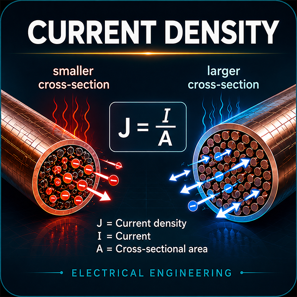 Current density: the electric current flowing through a conductor